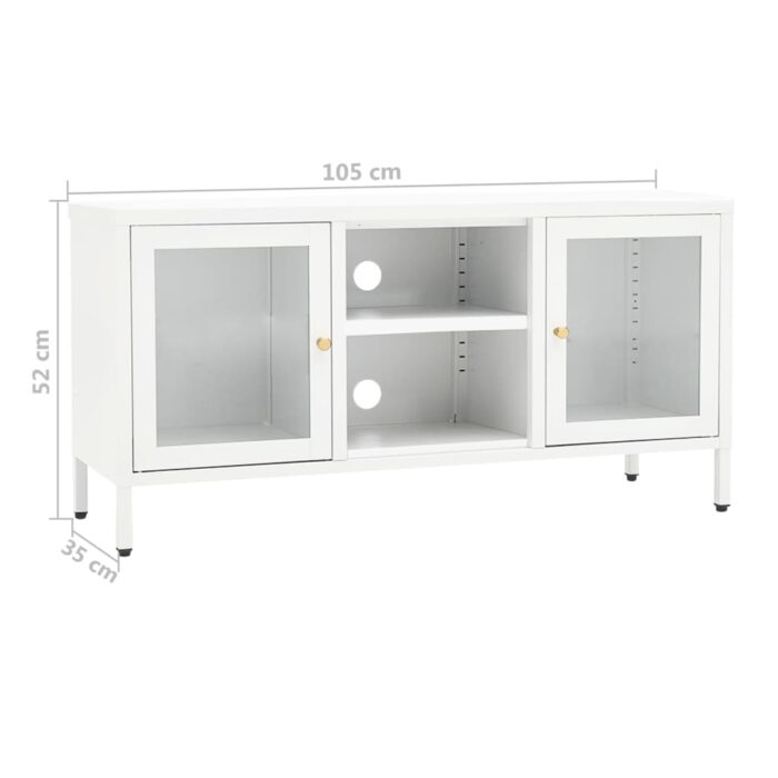 Meuble TV Blanc 105x35x52 cm Acier et verre – Image 8