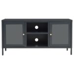 Meuble TV Anthracite 105x35x52 cm Acier et verre – Image 3