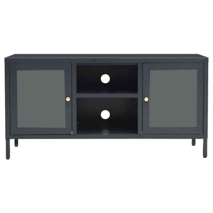 Meuble TV Anthracite 105x35x52 cm Acier et verre – Image 3