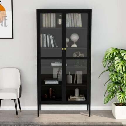 Vitrine d'exposition Noir 90x40x180 cm Acier et verre trempé