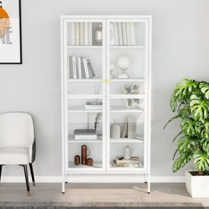 Vitrine d'exposition Blanc 90x40x180 cm Acier et verre trempé