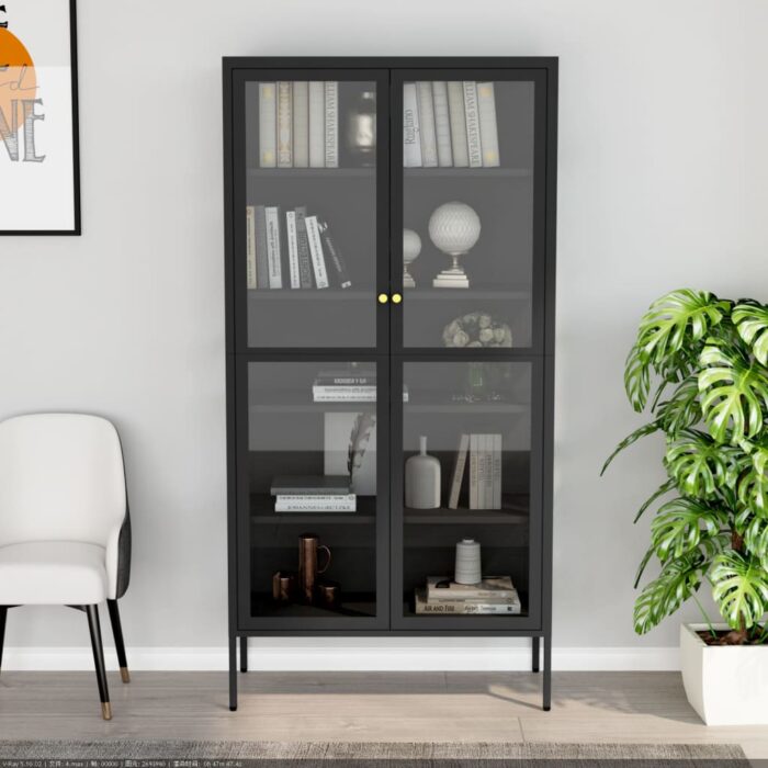 Vitrine d'exposition Anthracite 90x40x180 cm Acier/verre trempé – Image 1