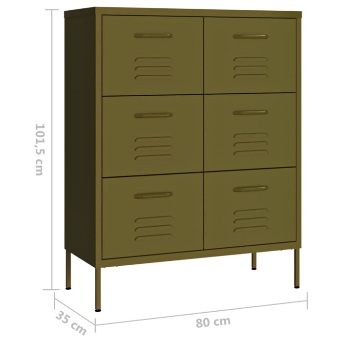Armoire à tiroirs Vert olive 80x35x101,5 cm Acier – Image 7