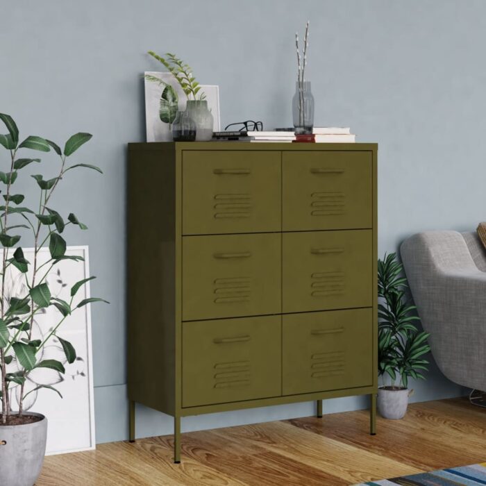 Armoire à tiroirs Vert olive 80x35x101,5 cm Acier – Image 1