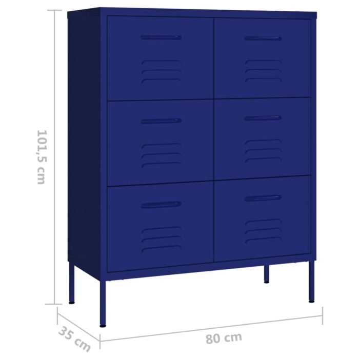 Armoire à tiroirs Bleu marine 80x35x101,5 cm Acier – Image 7
