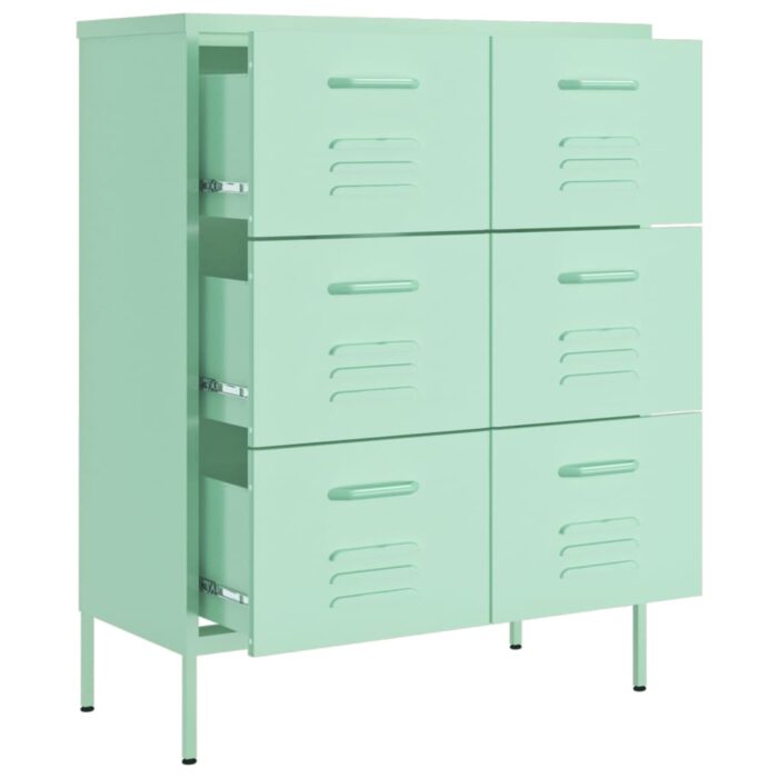 Armoire à tiroirs Vert menthe 80x35x101,5 cm Acier – Image 5