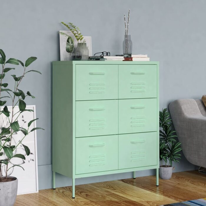 Armoire à tiroirs Vert menthe 80x35x101,5 cm Acier – Image 1