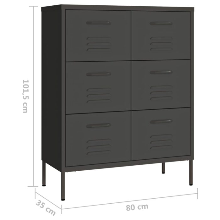 Armoire à tiroirs Anthracite 80x35x101,5 cm Acier – Image 7