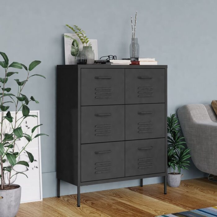 Armoire à tiroirs Anthracite 80x35x101,5 cm Acier – Image 1