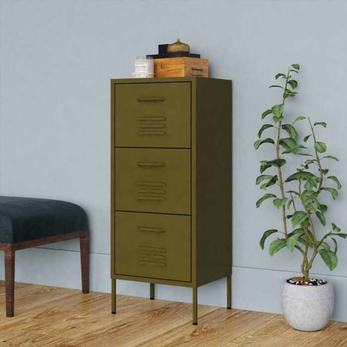 Armoire de rangement Vert olive 42,5x35x101,5 cm Acier – Image 1