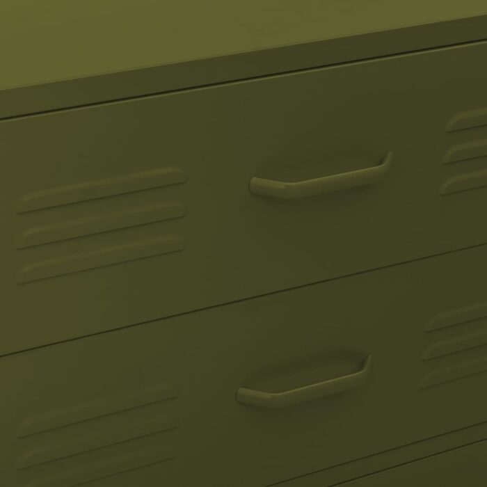 Commode Vert olive 80x35x101,5 cm Acier – Image 2