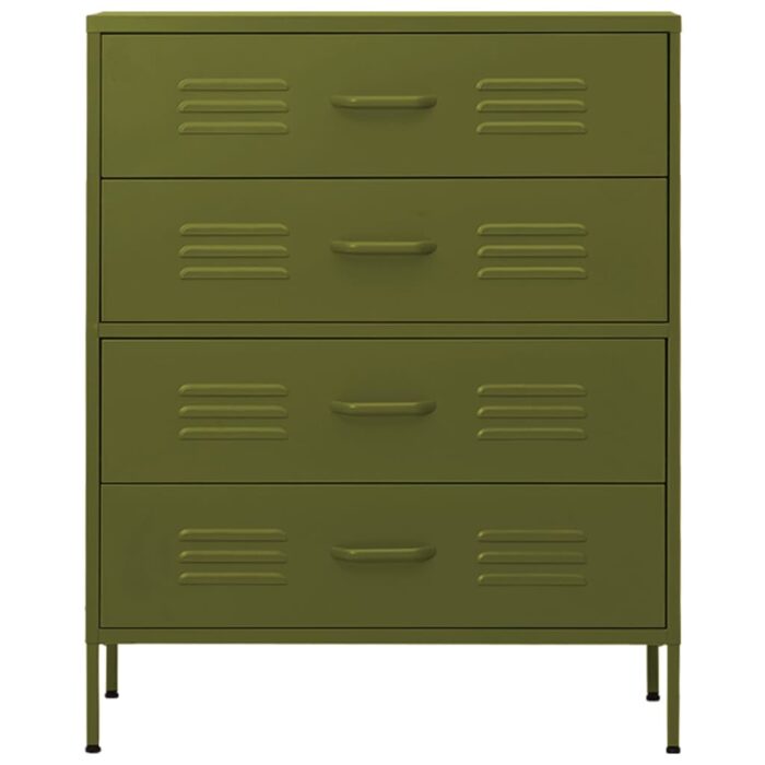 Commode Vert olive 80x35x101,5 cm Acier – Image 3