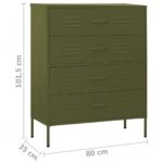 Commode Vert olive 80x35x101,5 cm Acier – Image 8