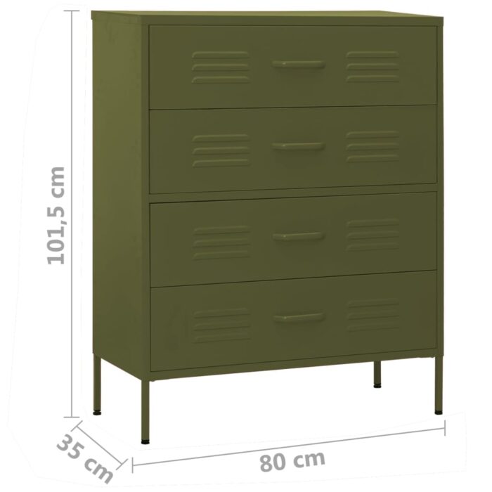 Commode Vert olive 80x35x101,5 cm Acier – Image 8