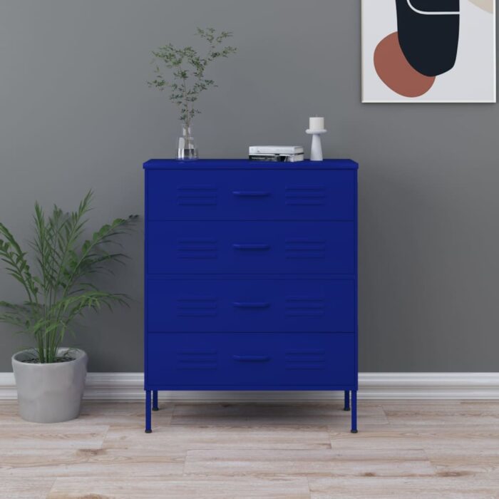 Commode Bleu marine 80x35x101,5 cm Acier – Image 1
