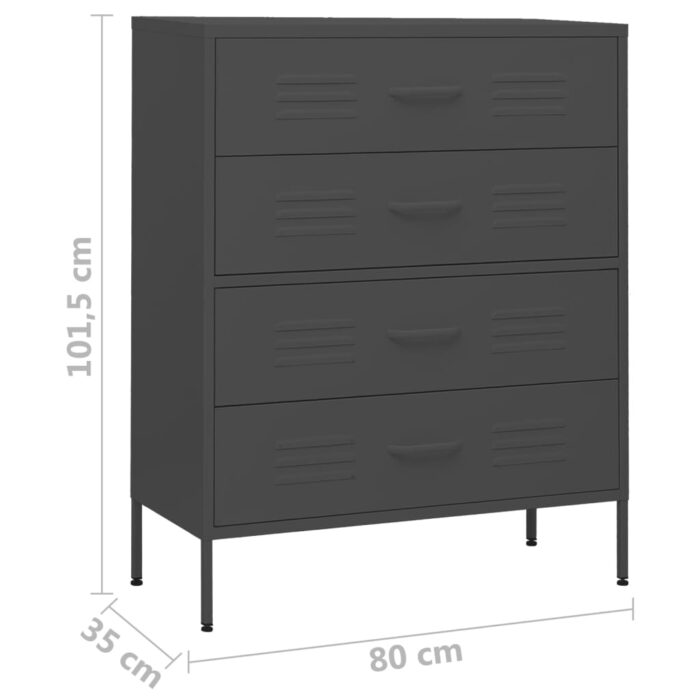 Commode Anthracite 80x35x101,5 cm Acier – Image 8