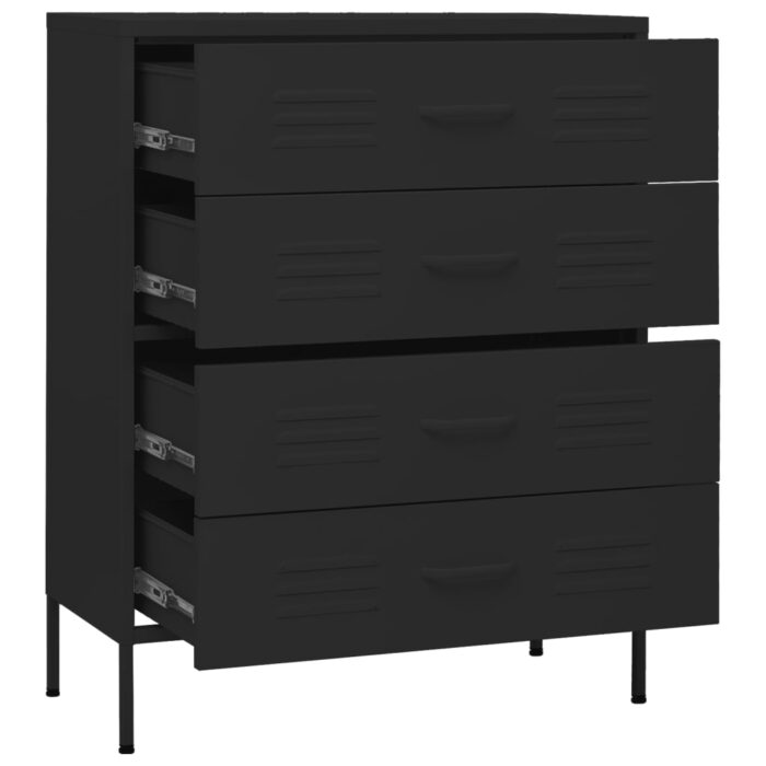 Commode Noir 80x35x101,5 cm Acier – Image 6