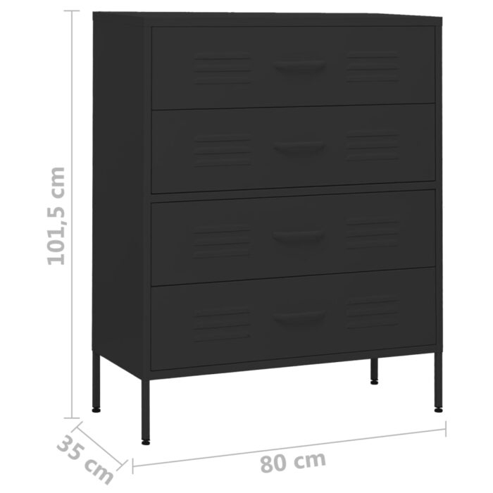 Commode Noir 80x35x101,5 cm Acier – Image 8