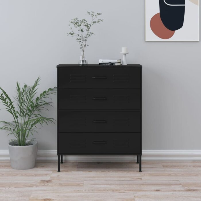 Commode Noir 80x35x101,5 cm Acier – Image 1