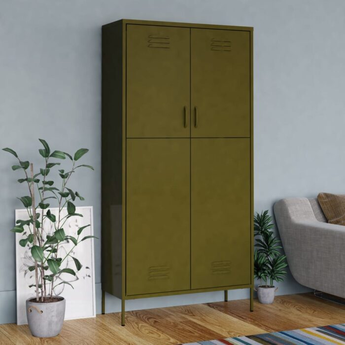 Garde-robe Vert olive 90x50x180 cm Acier – Image 1