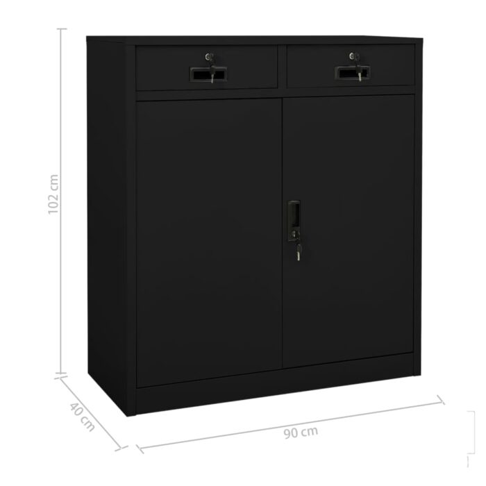 Armoire de bureau Noir 90x40x102 cm Acier – Image 10
