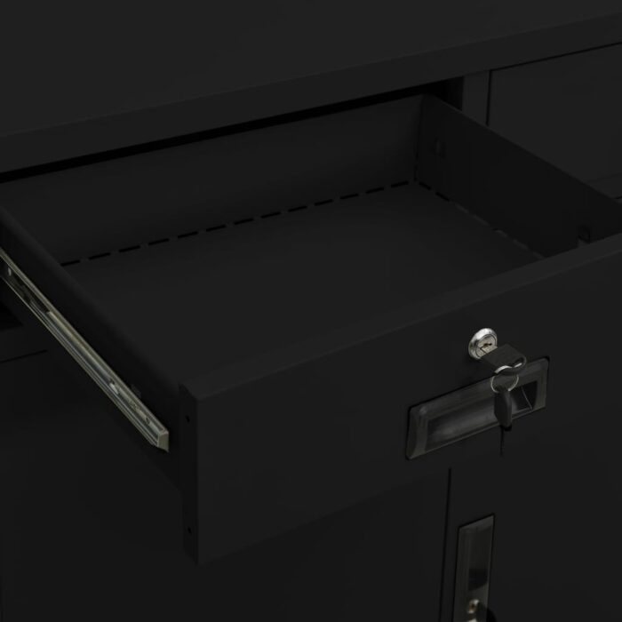 Armoire de bureau Noir 90x40x102 cm Acier – Image 4