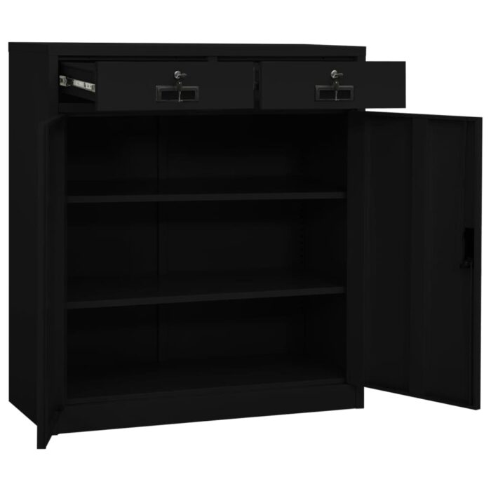 Armoire de bureau Noir 90x40x102 cm Acier – Image 9