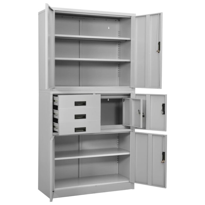 Armoire de bureau Gris clair 90x40x180 cm Acier – Image 6