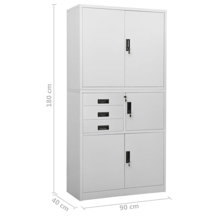 Armoire de bureau Gris clair 90x40x180 cm Acier – Image 9