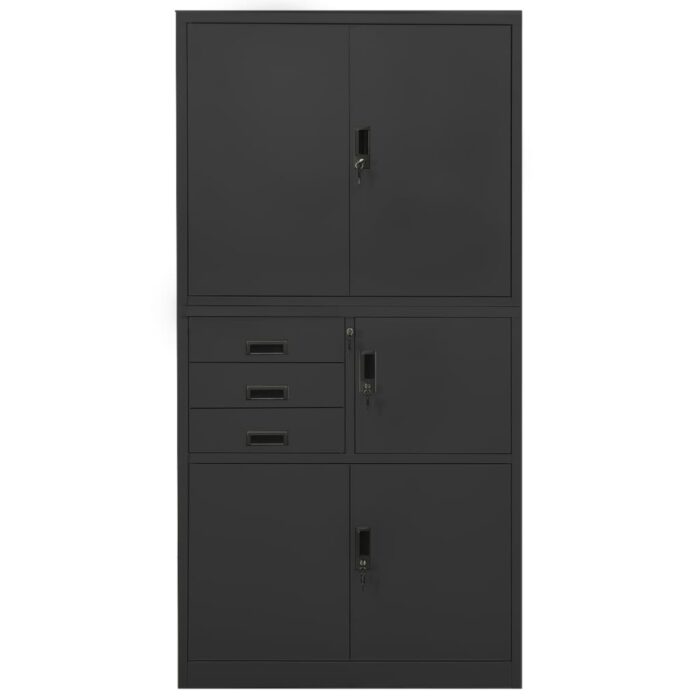 Armoire de bureau Anthracite 90x40x180 cm Acier – Image 3