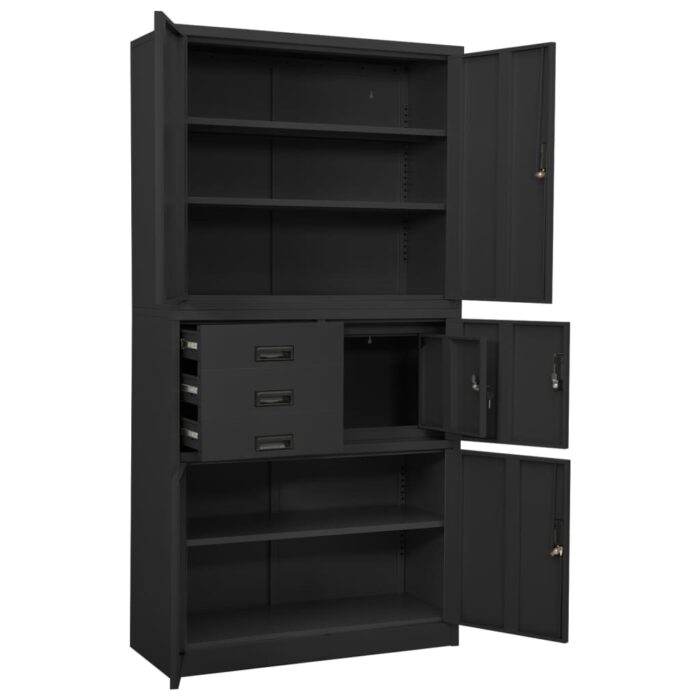 Armoire de bureau Anthracite 90x40x180 cm Acier – Image 6
