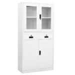 Armoire de bureau Blanc 90x40x180 cm Acier et verre trempé