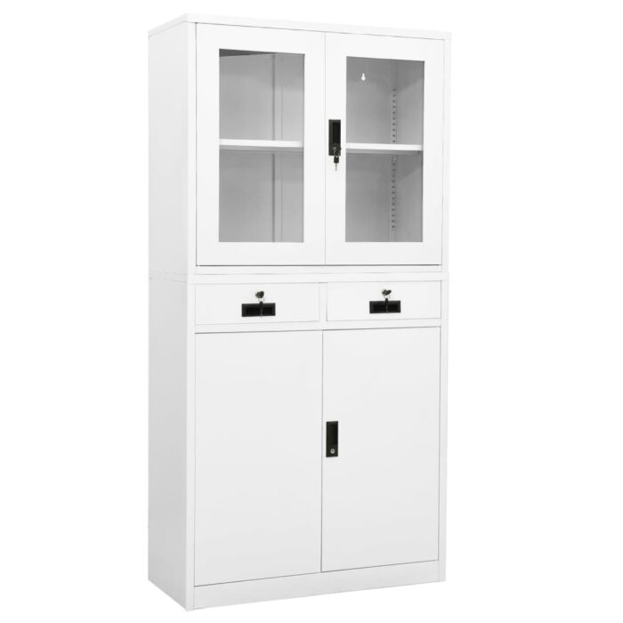 Armoire de bureau Blanc 90x40x180 cm Acier et verre trempé – Image 1