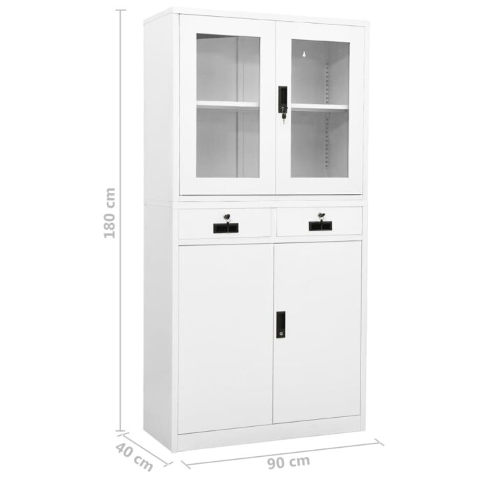Armoire de bureau Blanc 90x40x180 cm Acier et verre trempé – Image 10