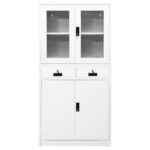 Armoire de bureau Blanc 90x40x180 cm Acier et verre trempé – Image 4