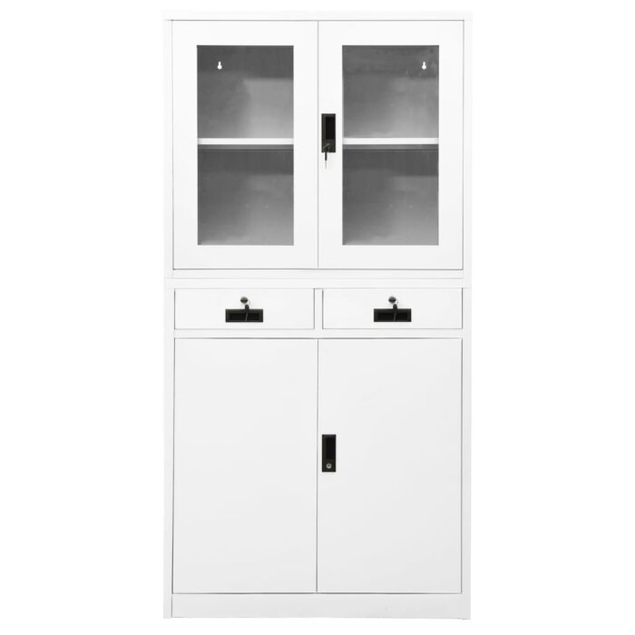 Armoire de bureau Blanc 90x40x180 cm Acier et verre trempé – Image 4
