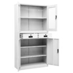 Armoire de bureau Blanc 90x40x180 cm Acier et verre trempé – Image 8
