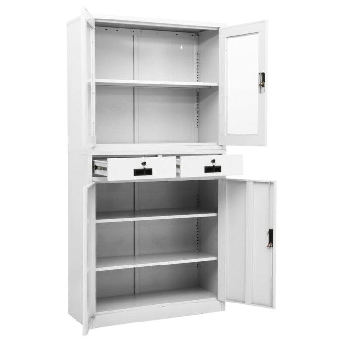 Armoire de bureau Blanc 90x40x180 cm Acier et verre trempé – Image 8