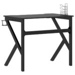Bureau de jeu avec pieds en forme de K Noir 90x60x75 cm – Image 3