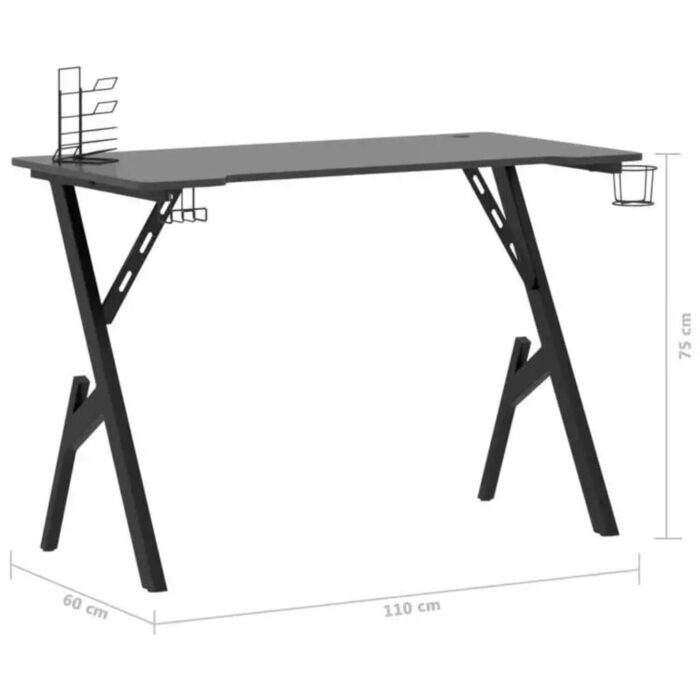 Bureau de jeu avec pieds en forme de Y Noir 110x60x75 cm – Image 7