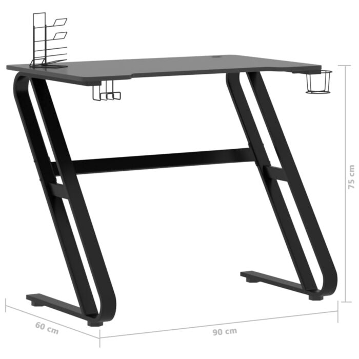 Bureau de jeu avec pieds en forme de ZZ Noir 90x60x75 cm – Image 7
