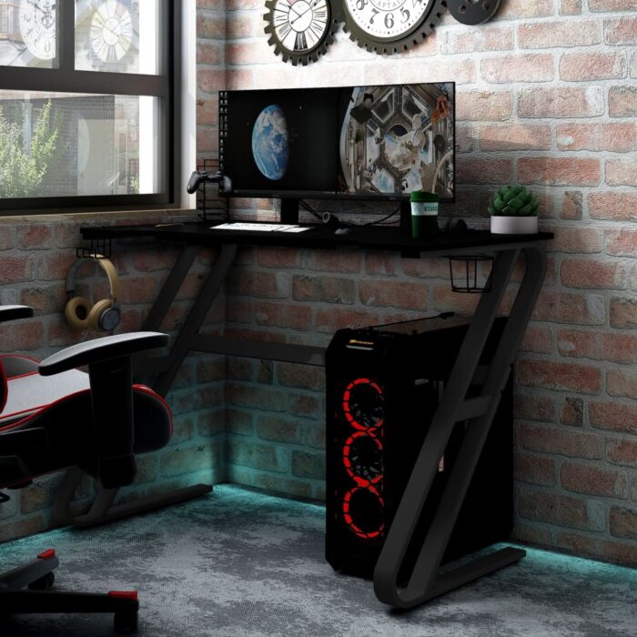 VXL8720286566718_m_en_hd_1.jpg Bureau de jeu avec pieds en forme de ZZ Noir 90x60x75 cm – Image 1