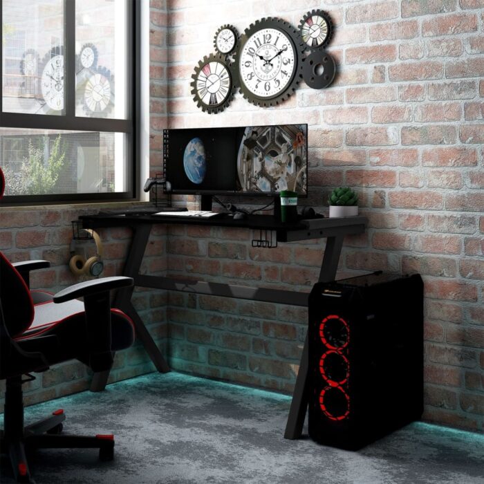 Bureau de jeu à LED en forme de Y noir 110x60x75 cm – Image 1