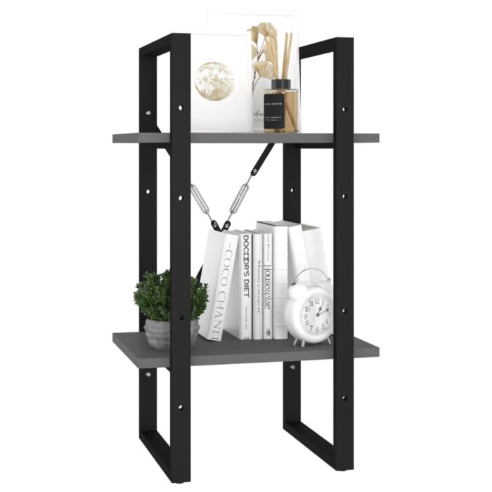 Bibliothèque à 2 niveaux gris 40x30x70 cm bois d'ingénierie – Image 2