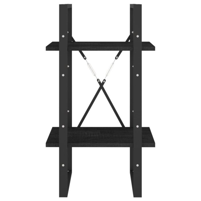 Bibliothèque à 2 niveaux Noir 40x30x70 cm Bois de pin massif – Image 4