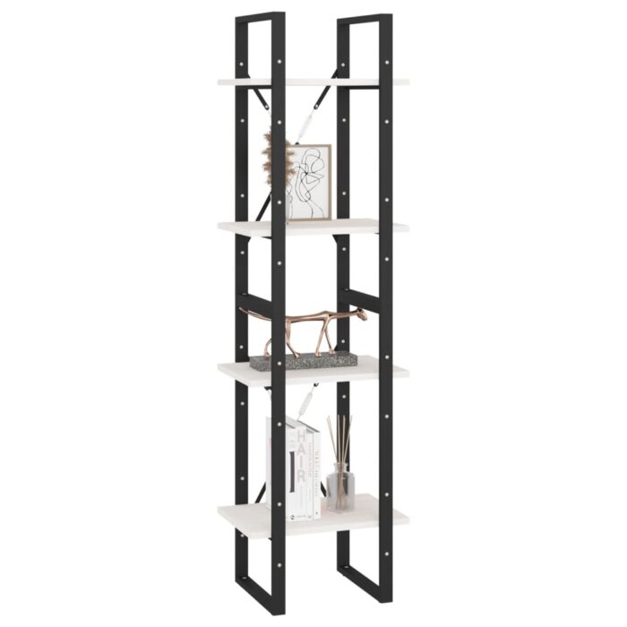 Bibliothèque à 4 niveaux blanc 40x30x140 cm bois de pin massif – Image 2