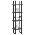 Bibliothèque à 4 niveaux Gris 40x30x140 cm Bois de pin massif – Image 2