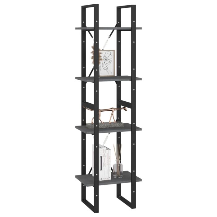 VXL8720286567142_g_en_hd_2.jpg Bibliothèque à 4 niveaux Gris 40x30x140 cm Bois de pin massif – Image 2