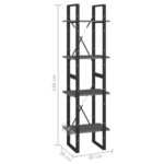 Bibliothèque à 4 niveaux Gris 40x30x140 cm Bois de pin massif – Image 7