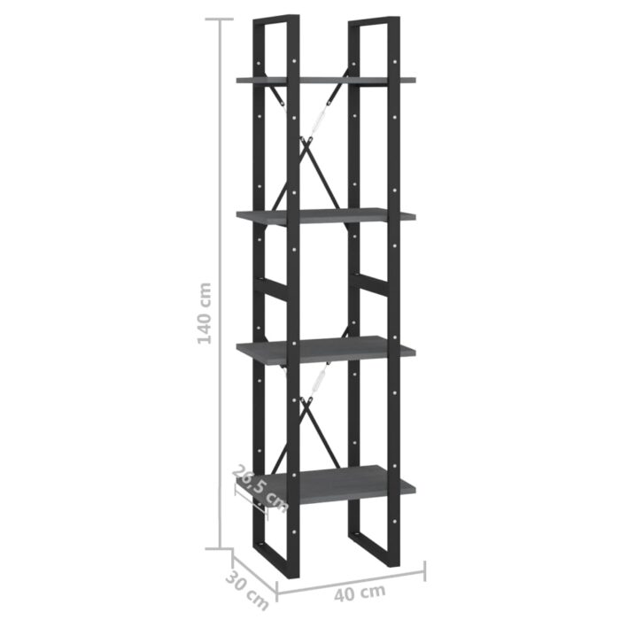 VXL8720286567142_g_en_hd_7.jpg Bibliothèque à 4 niveaux Gris 40x30x140 cm Bois de pin massif – Image 7